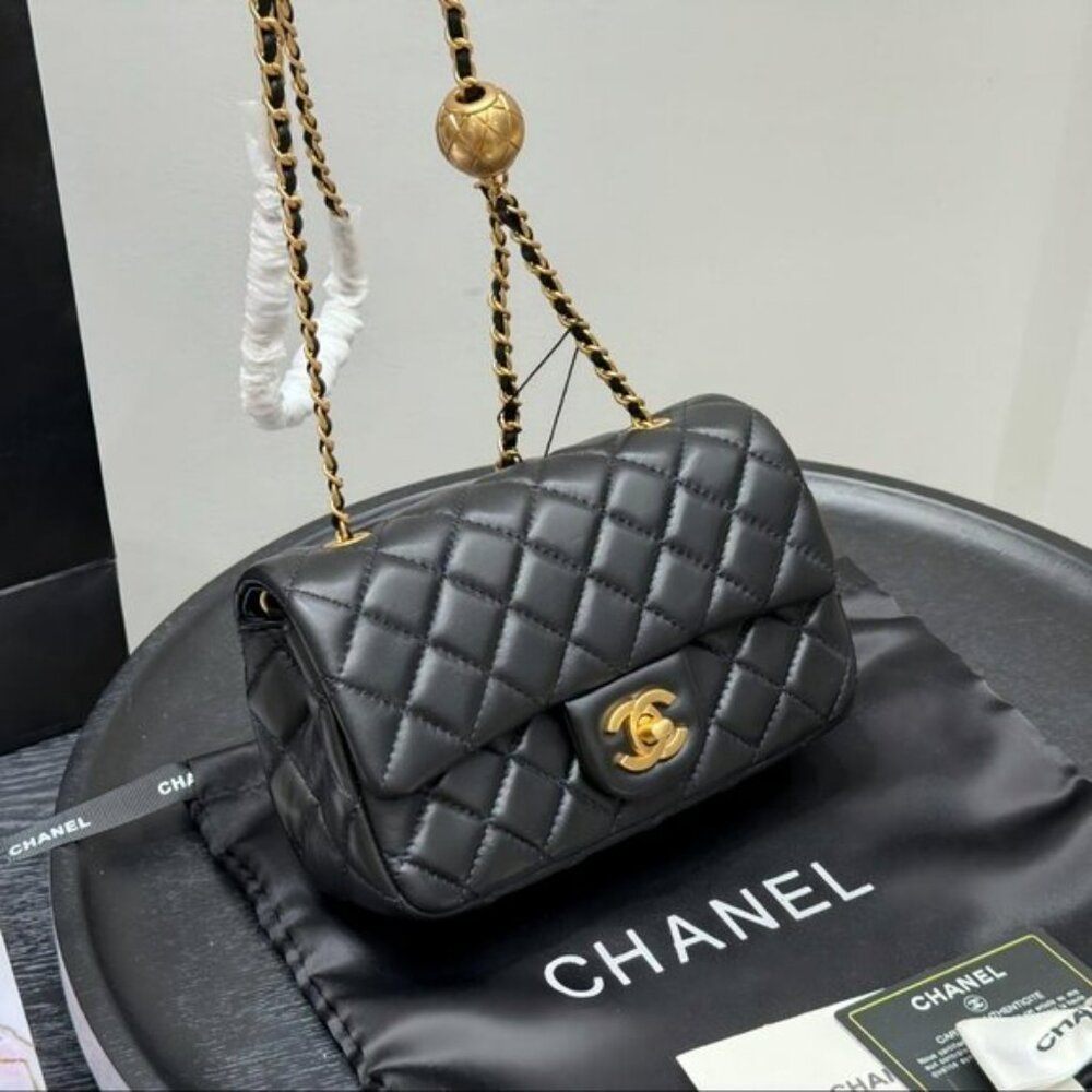 Chanel Mini Black Lambskin Rectangular Pearl Crus… - image 2